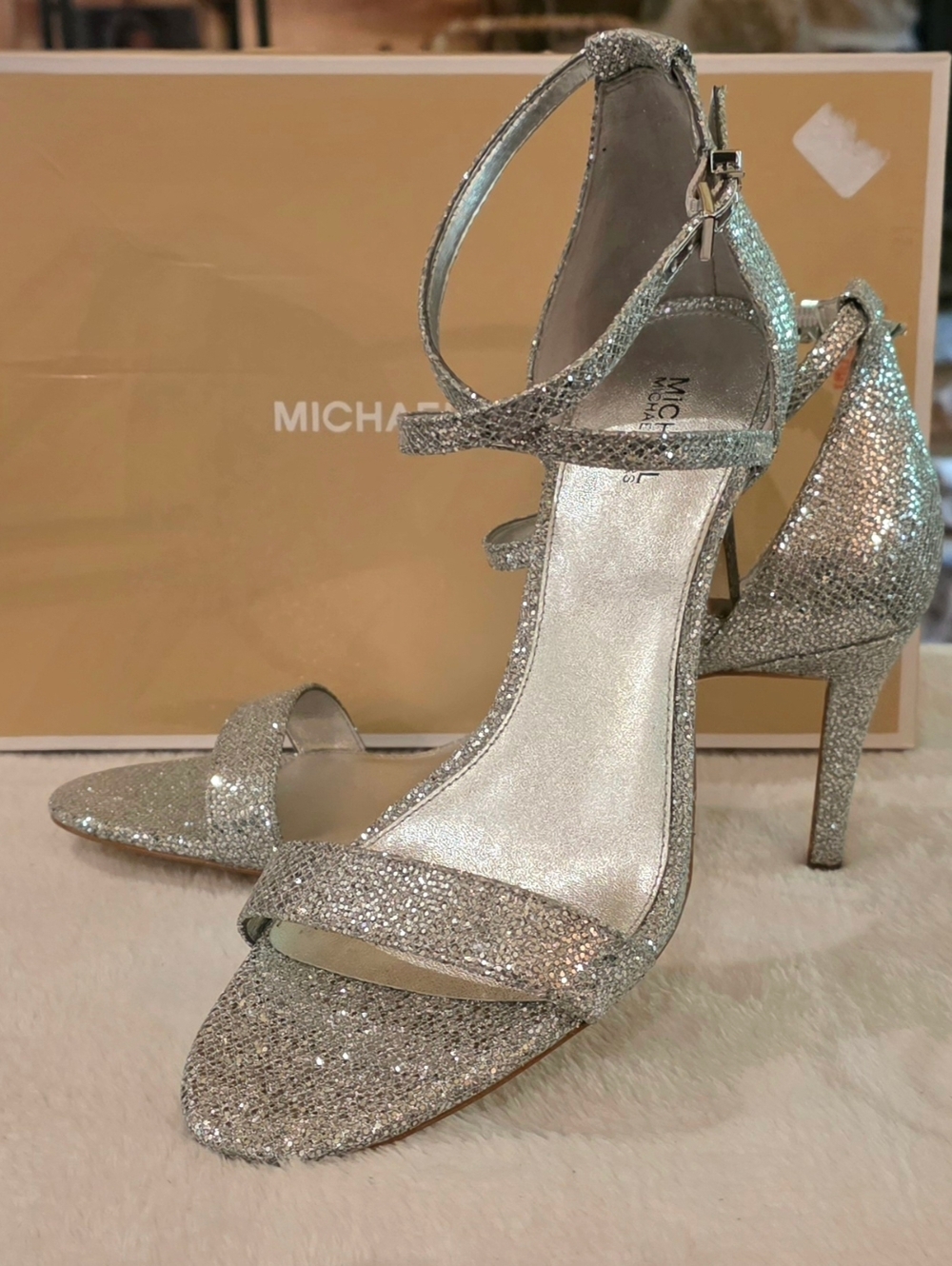 Michael Kors Sparkling Silver Ankle-Strap Stiletto Sandals - Picture 9 of 9
